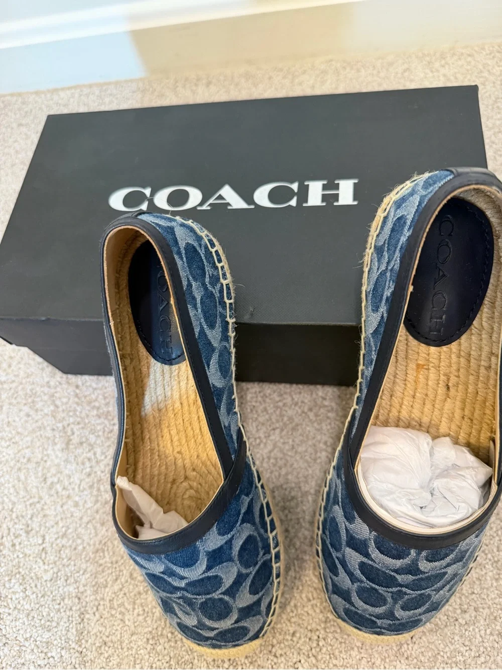 Coach Denim Signature Espadrilles in Blue with Black Trim